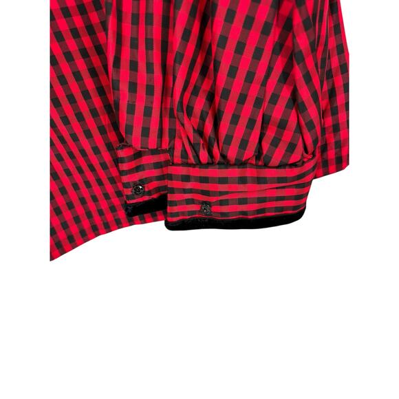 Vintage High Collar Taffeta Gingham Blouse Coquette Prairie Edwardian Medium - Picture 11 of 14